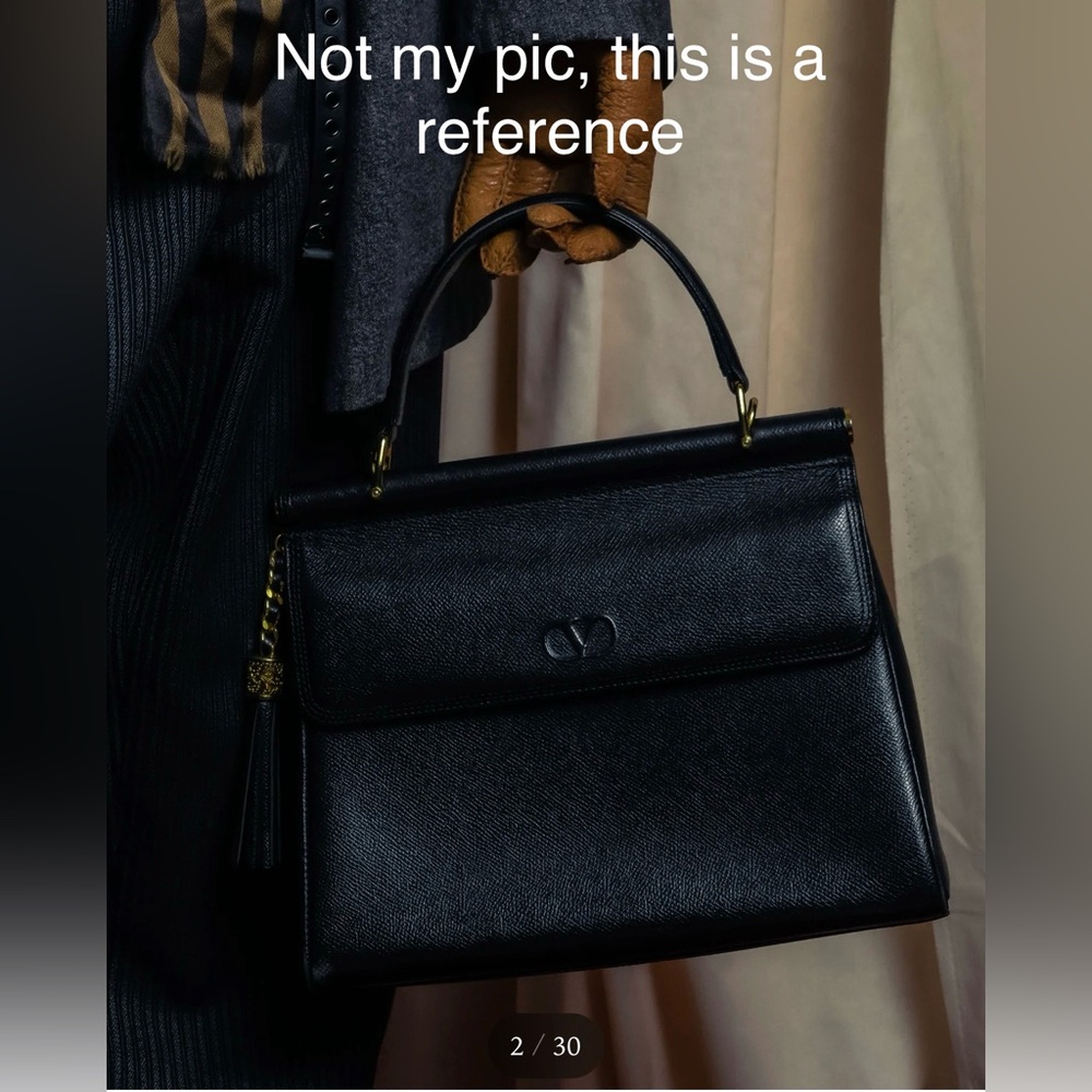 VALENTINO Garavani gold metal design leather hand bag - navy blue caviar
